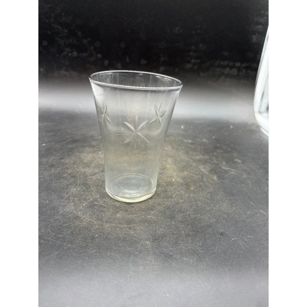 Vintage Etched Starburst Clear Glass Tumbler Tapered Juice Water Glass 4.5 inch